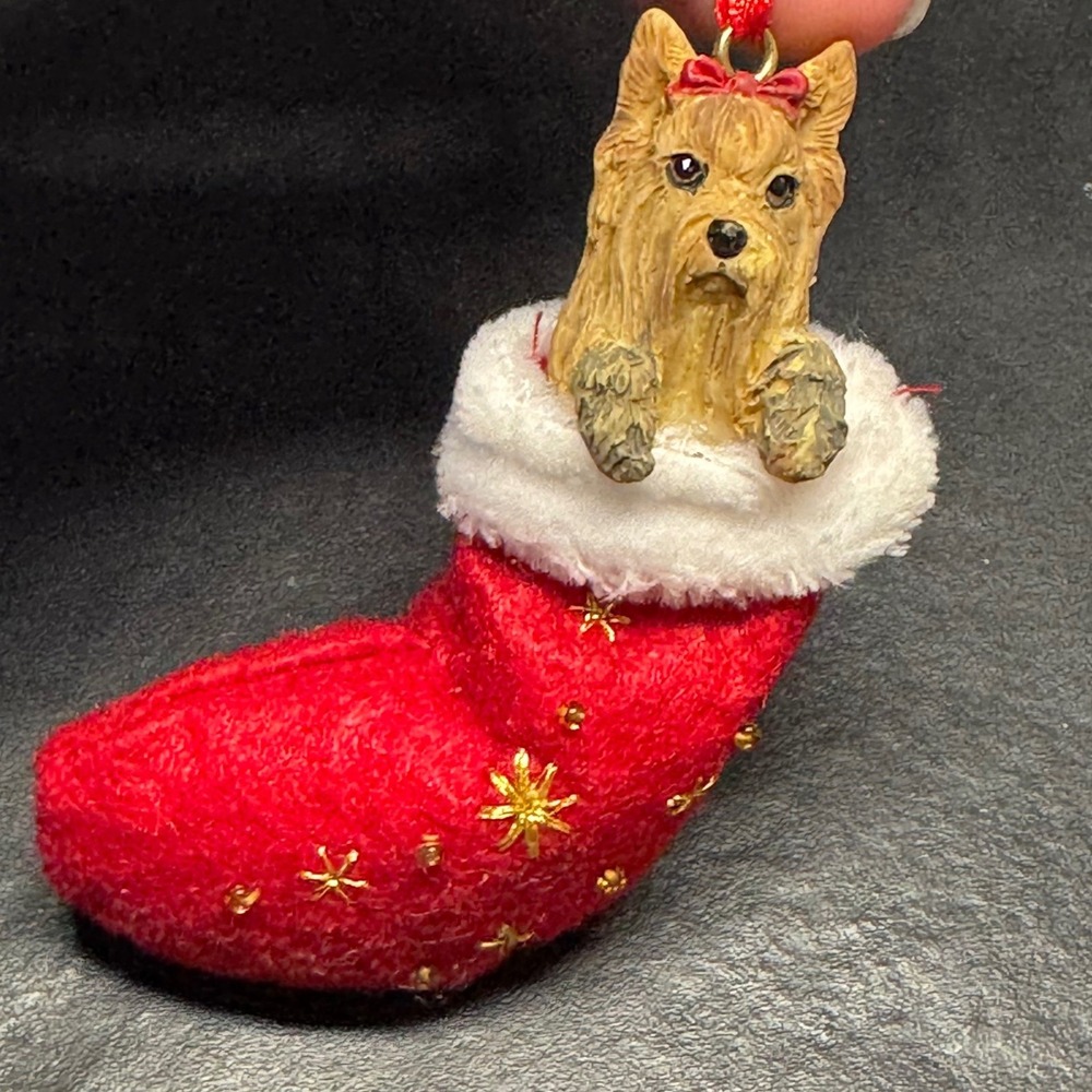 Yorkshire Terrier Yorkie Christmas Ornament in Red Stocking Dog Lover Holiday